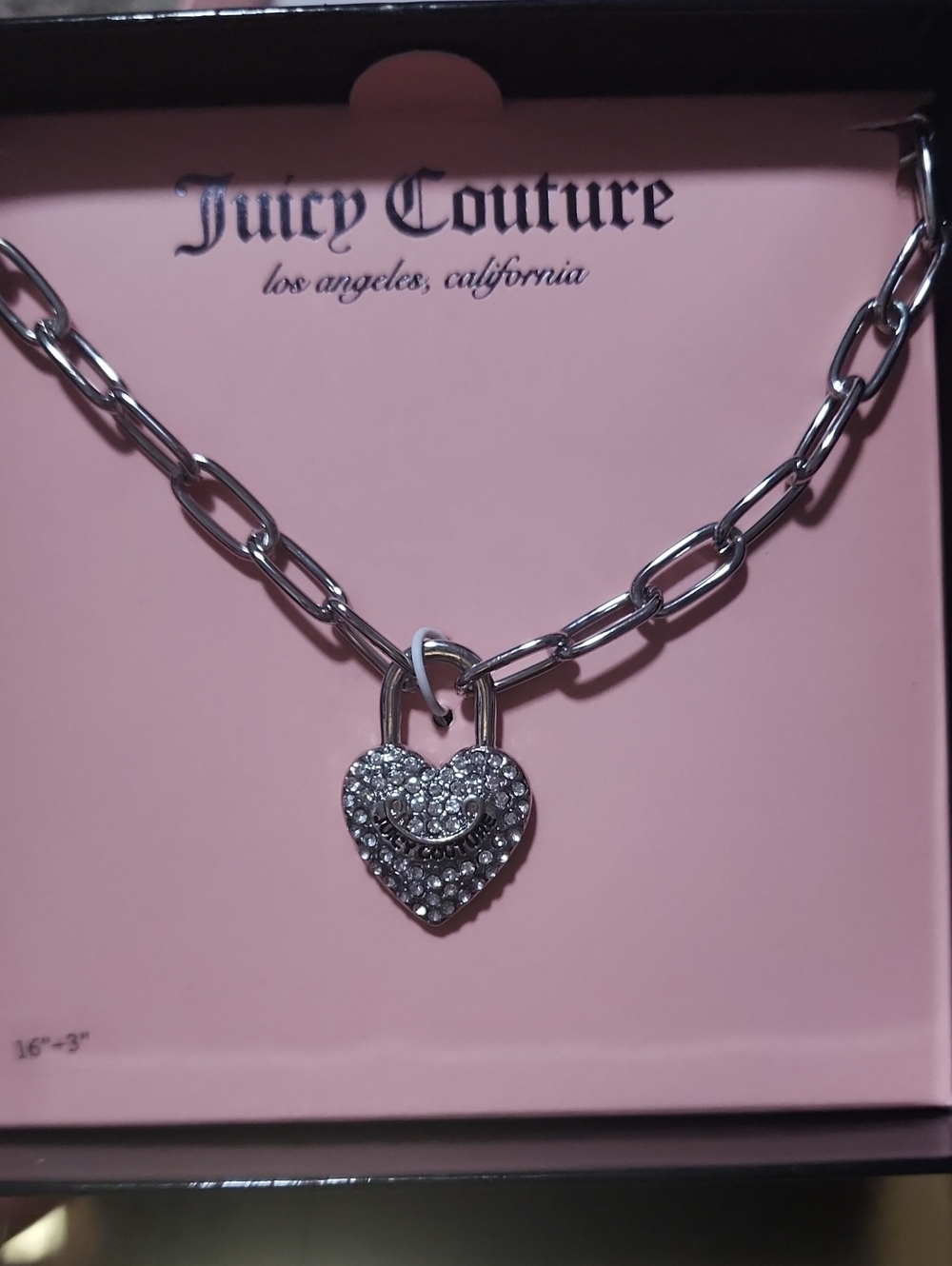 Juicy Couture Silver Crystal Heart Padlock Necklace